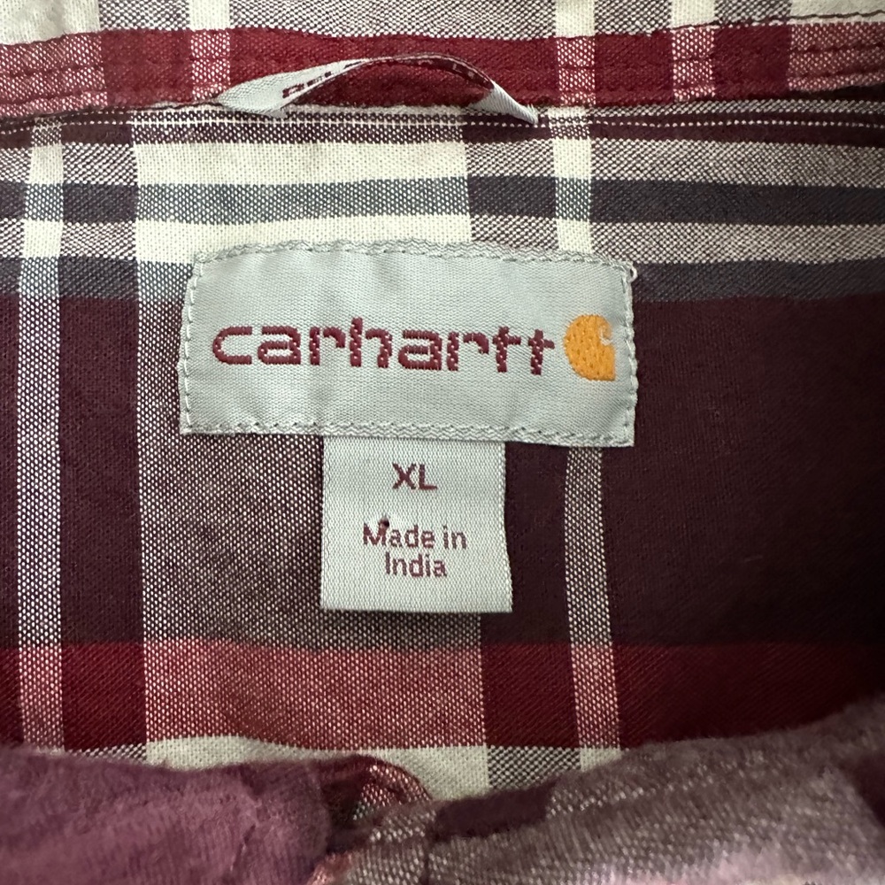 Carhartt Men's Burgundy and White‎ Plaid Shirt - Picture 2 of 5